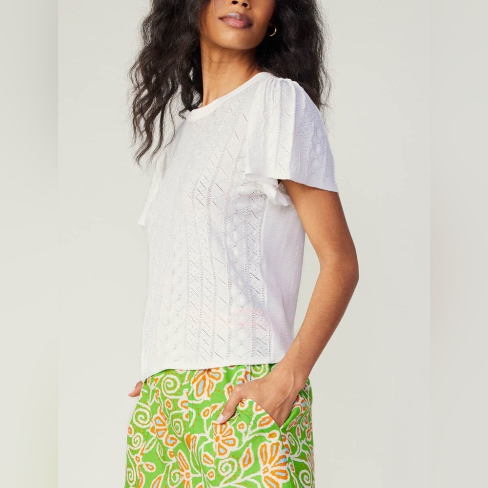 Current Air White Pointelle Knit Top Size XS